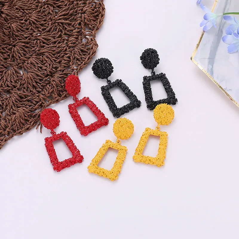Big Vintage Earrings for women gold color Geometric statement earring 2019 earing hanging black yellow red fashion jewelry | Украшения и
