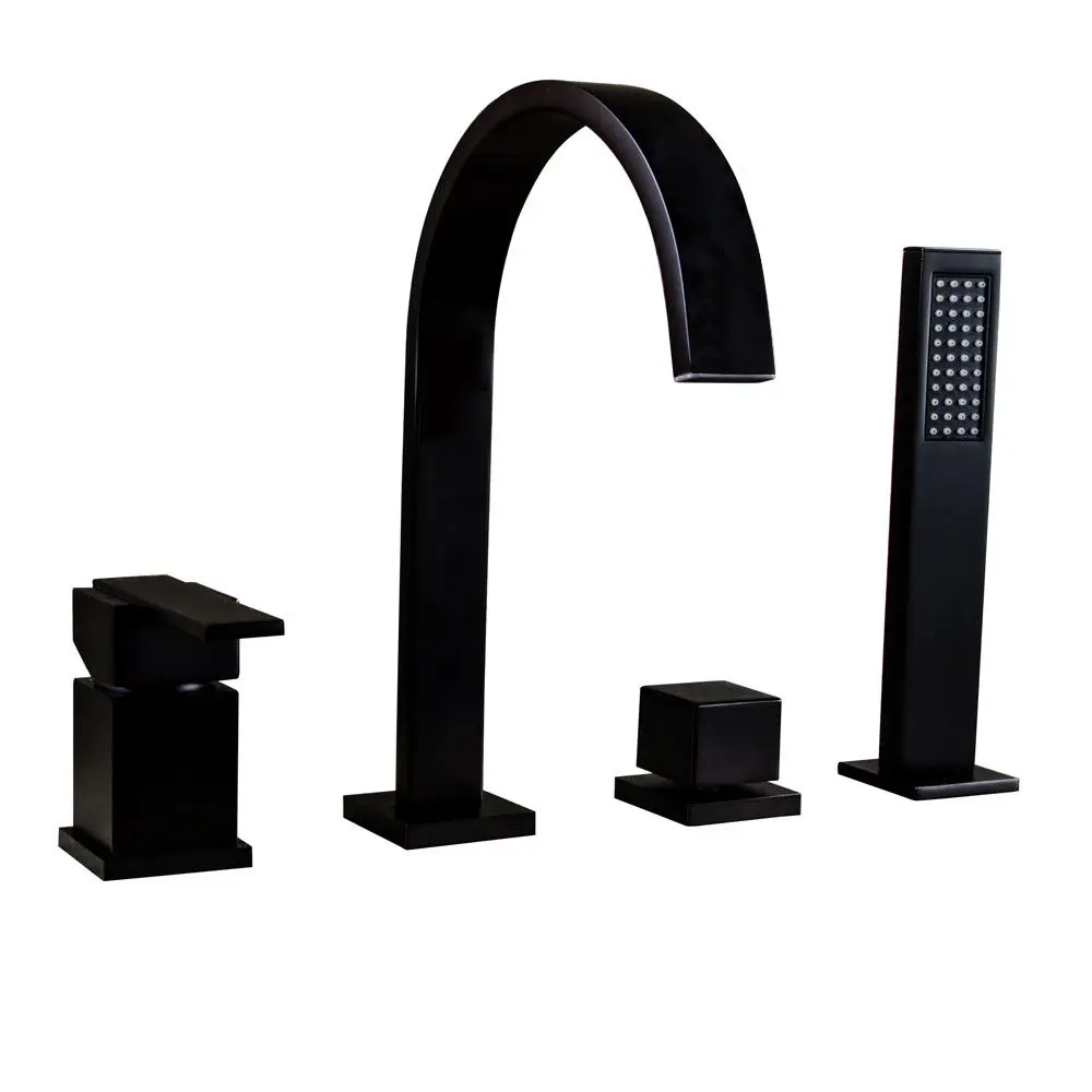 

Бесплатная доставка, однотонный латунный черный цвет, водопад смеситель для ванны с Изливом, наполнитель и ручной душ