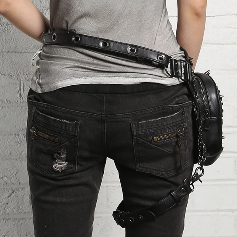 Кожаная сумка мессенджер в стиле панк с рисунком головы и черепа|cross body fanny pack|hip