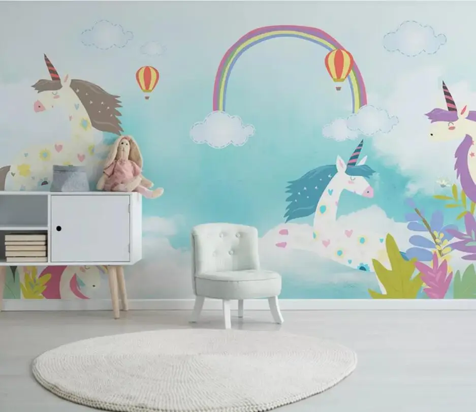 18460993 Beibehang заказ Nordic современный минималистский ручная роспись Розовый Единорог Детская комната фон papel де parede 3d обои - Цвет: 18460993
