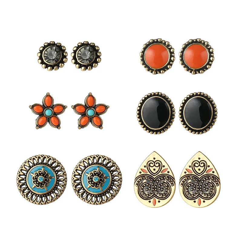6 пар серьги гвоздики в этническом стиле|earrings factory|earring manufacturerearrings picture |