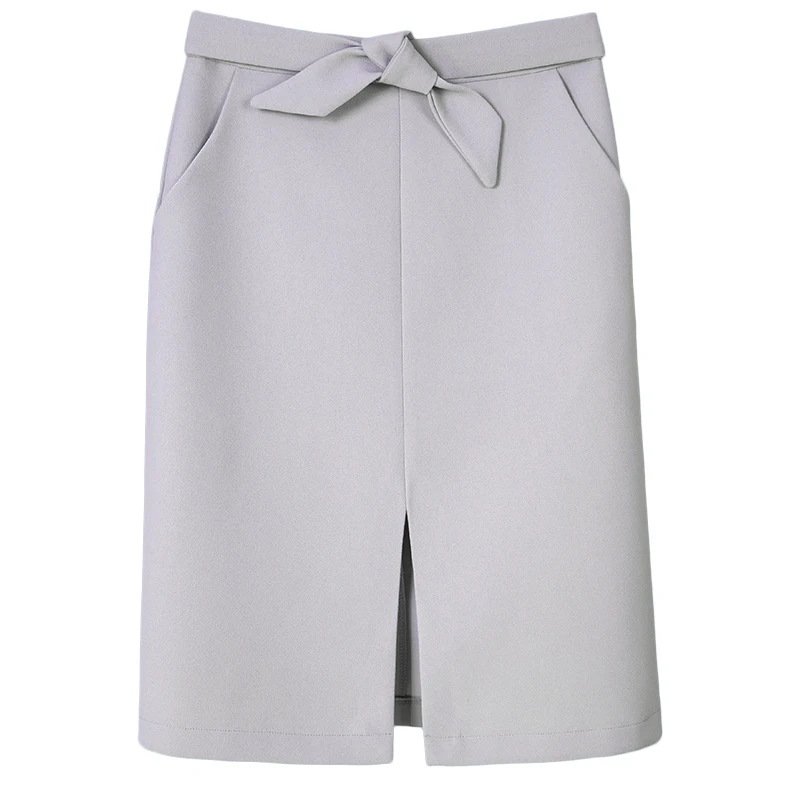 Юбка карандаш KoHuiJoo Женская черная желтая серая с большим бантом|front slit skirt|ladies pencil