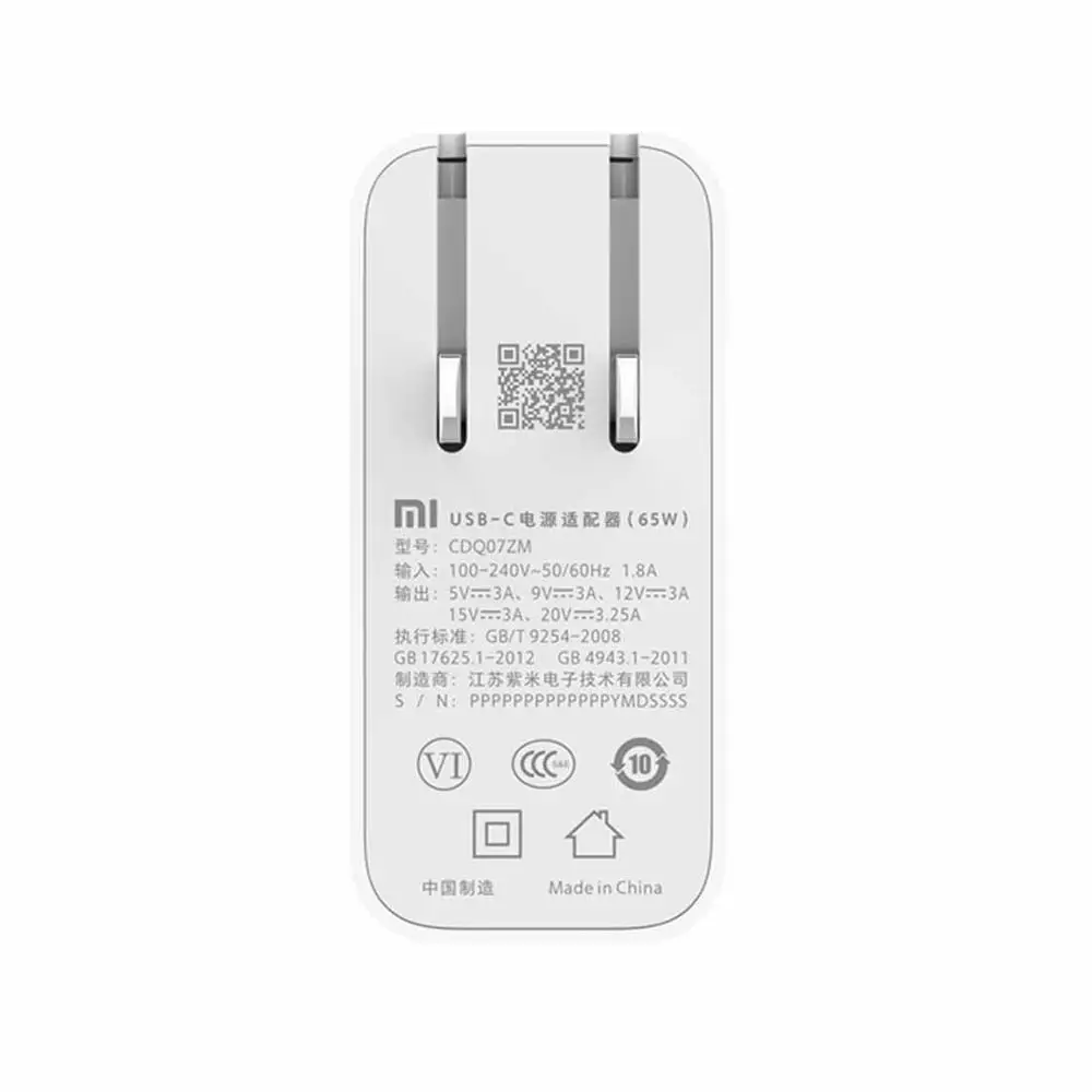 Оригинальный адаптер питания Xiaomi 65 Вт USB Type C настенное зарядное устройство для
