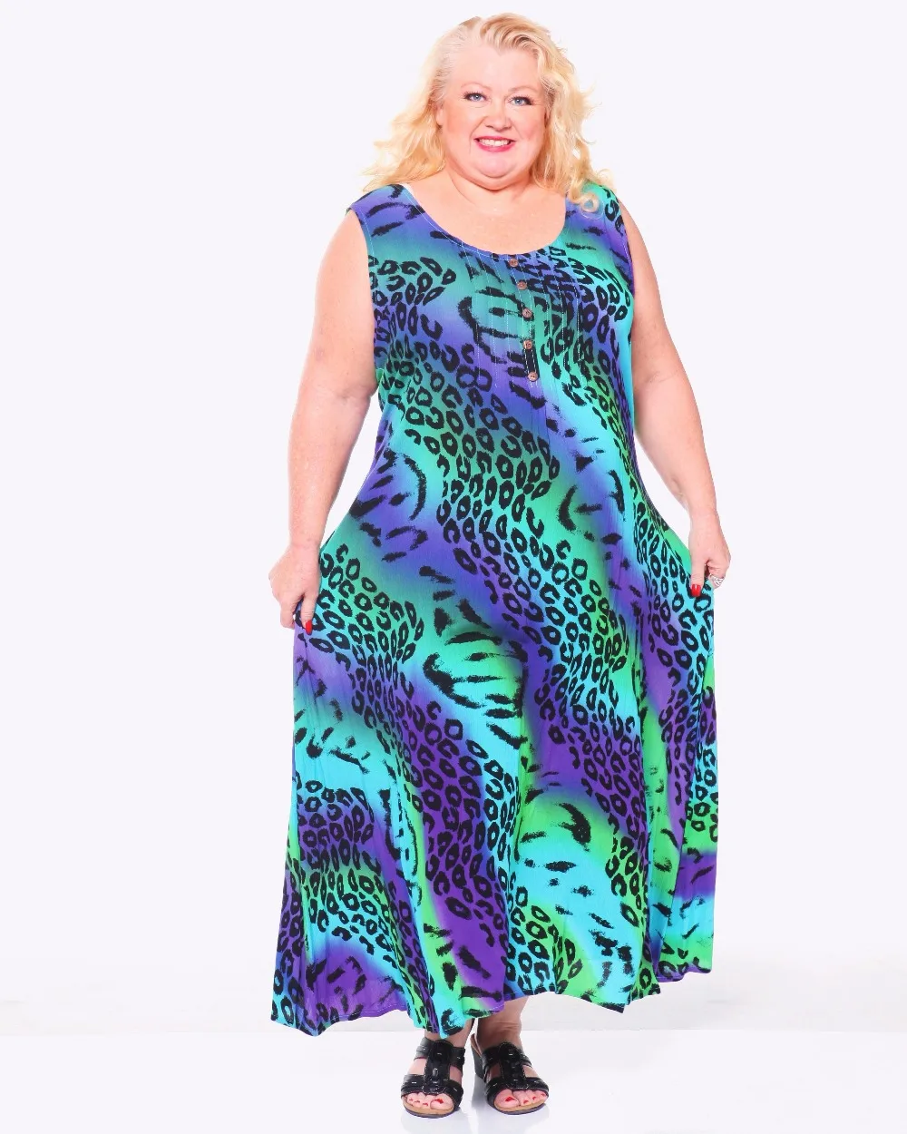 2018 летнее платье Большие размеры без рукавов синего цвета с леопардовым принтом
