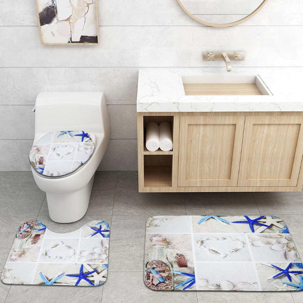 Коврик для ванной 4 шт./компл. с рисунком летней раковины морской звезды|Коврики