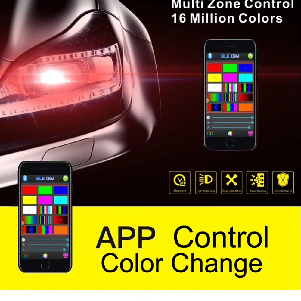Dyoung 2 шт. h7 h4 RGB фара Лампа Комплект лампы H8 H11 H13 9005 9006 СВЕТОДИОДНАЯ Фара Bluetooth телефона управление светом звуком с can-bus