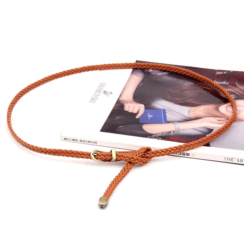 

GAOKE New Fashion Womens Belt Knitted PU Leather Hamp Rope Braid Belt Female Belt For Dress Ceinture Femme Wide-pin Buckle