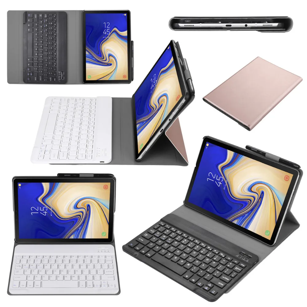 Тонкий беспроводной чехол с клавиатурой Bluetooth кожаный подставкой для Samsung Galaxy Tab
