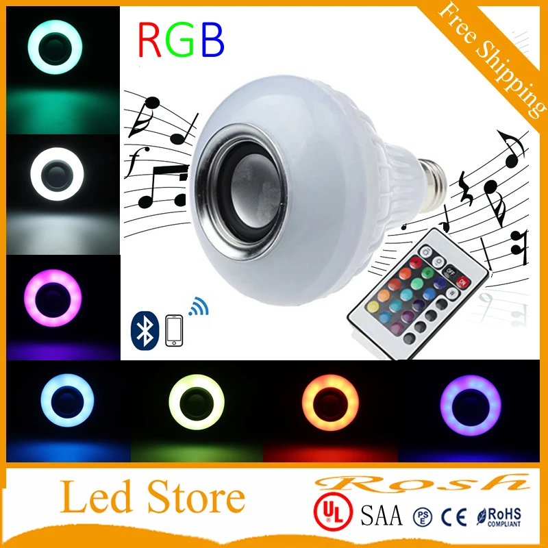 Светодиодная лампа беспроводная 12 Вт мощность E27 led RGB Bluetooth динамик свет музыка