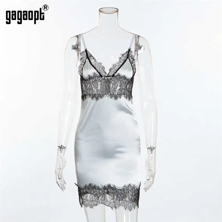 Whatiwear, женское сексуальное белье, шелковая ночная рубашка, летнее платье, кружевное Ночное платье, ночная рубашка, ночная сорочка, атласная Домашняя одежда, ночная рубашка - Цвет: Белый