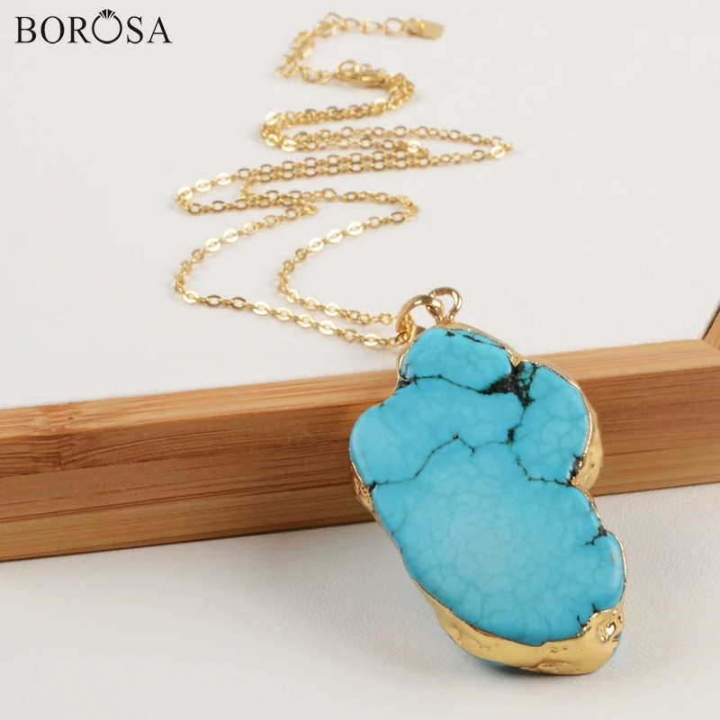 BOROSA Золотой/Серебряный цвет необычный Синий Бирюзовый говлит кулон с металлической цепочкой женское мужское ожерелье