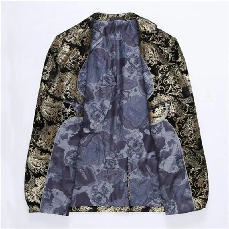 Мужской блейзер с золотым принтом повседневный приталенный Блейзер цветочным