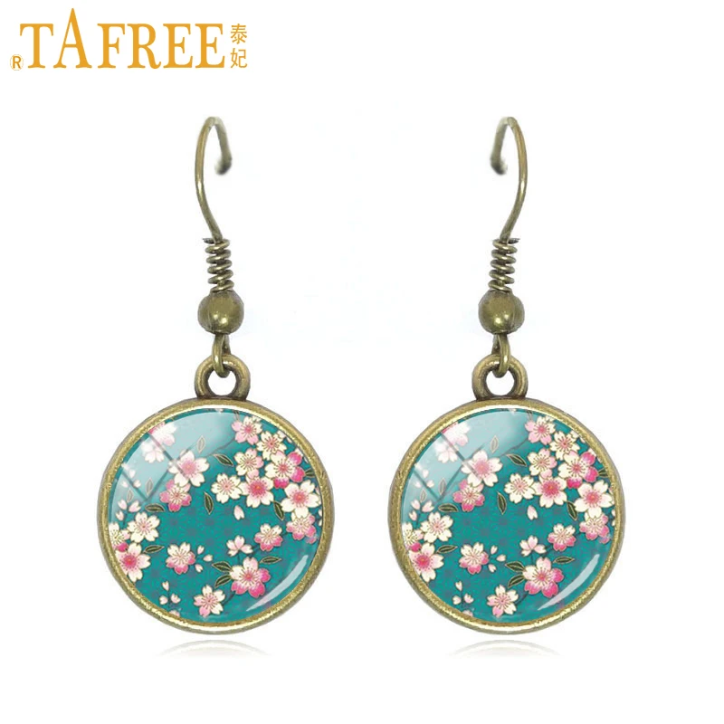 Женские серьги-подвески TAFREE с цветочным узором красные и белые в стиле мандала C334