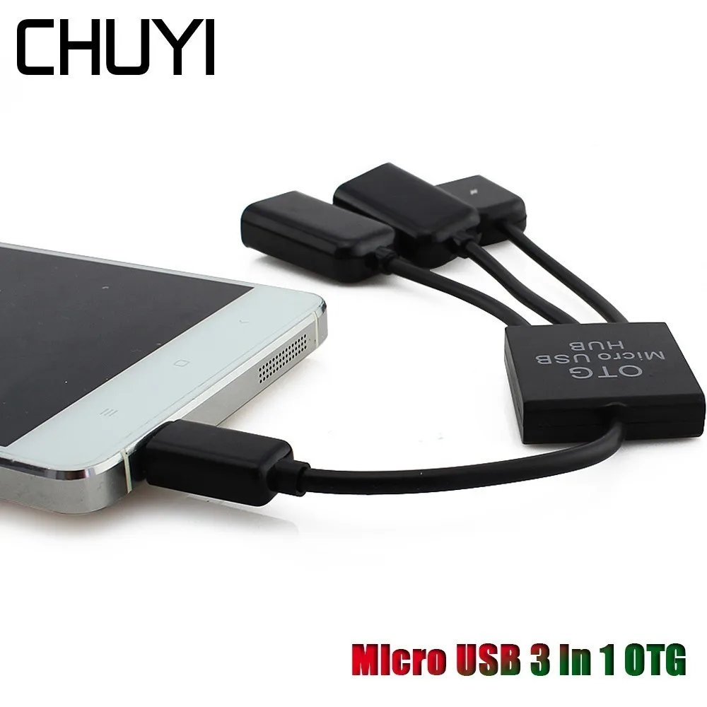 CHUYI Dual 3 в 1 Micro USB хост OTG концентратор адаптер кабель конвертер удлинитель зарядка
