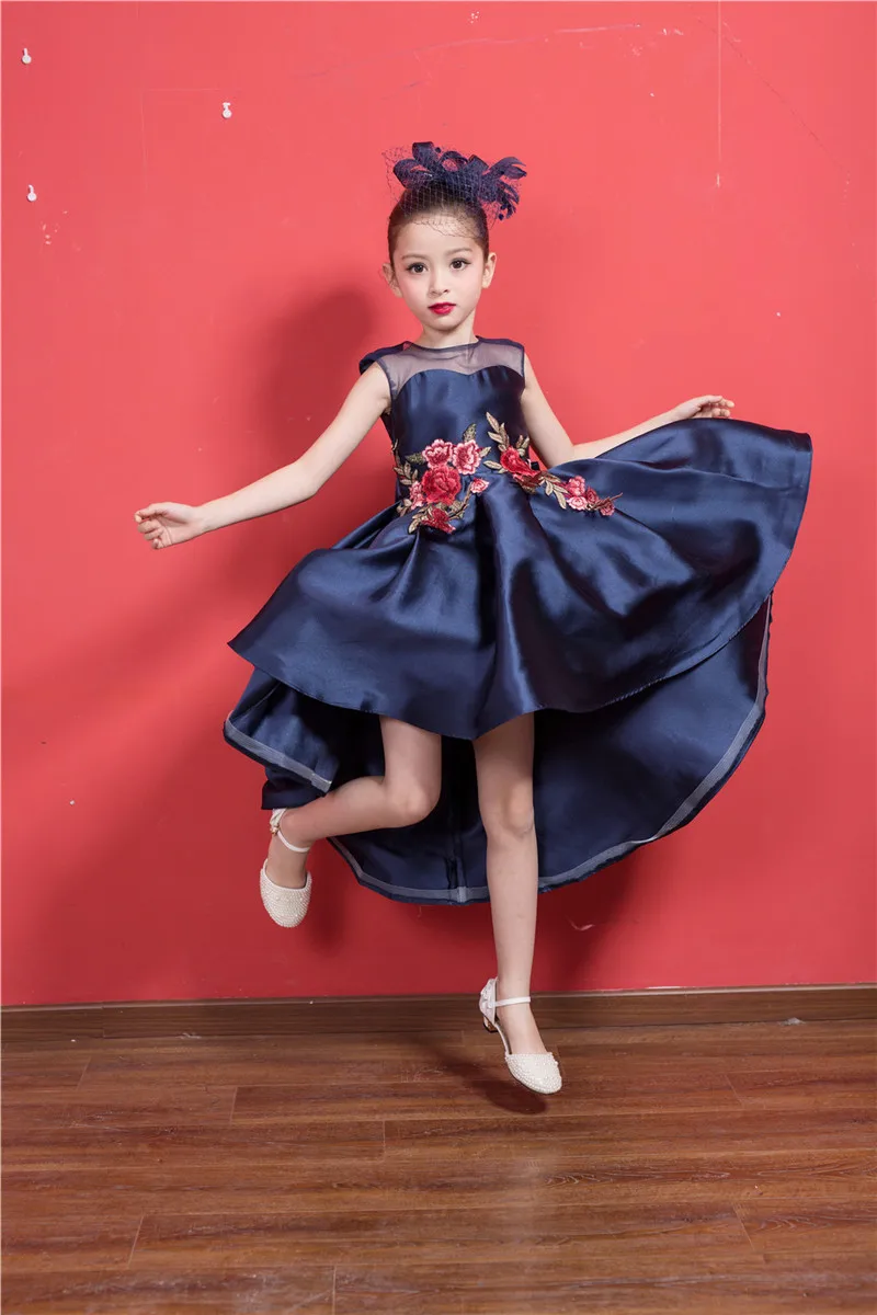 Платье с цветочной вышивкой для девочек королевский синий наряд свадебной