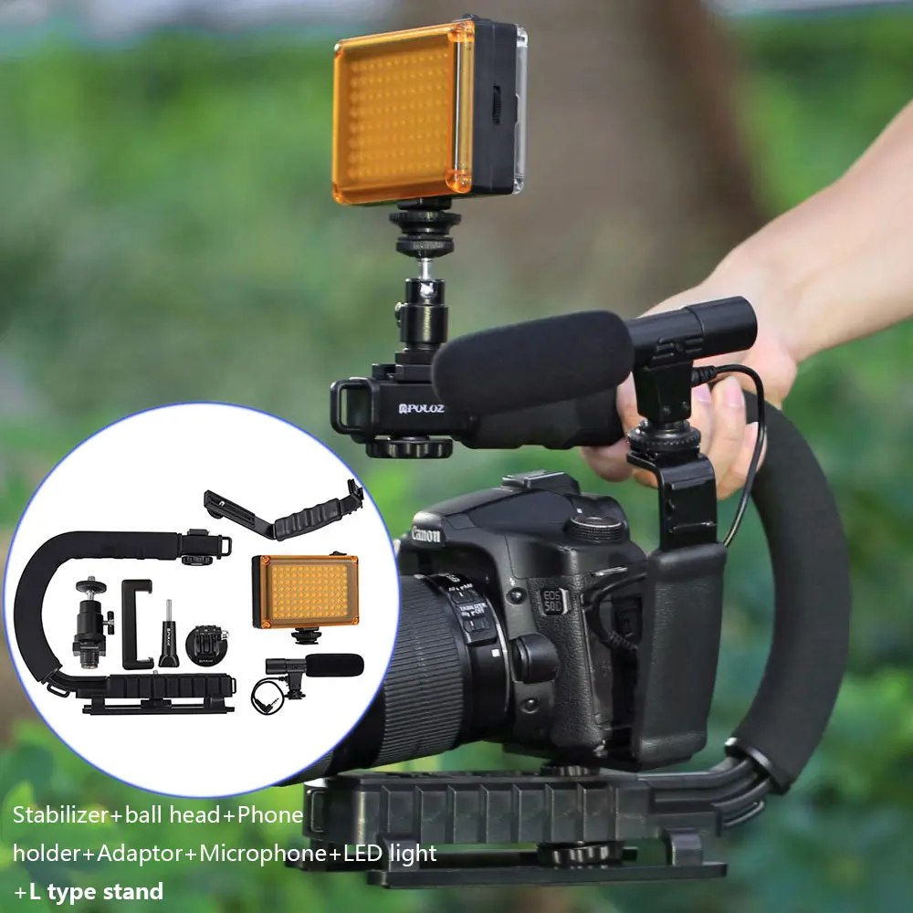 Ручной Стабилизатор для цифровых зеркальных камер Canon Nikon sony рукоятка с дополнительным комплектом микрофон светодиодный светильник-Вспышка держатель для телефонов - Цвет: All kits in 1package