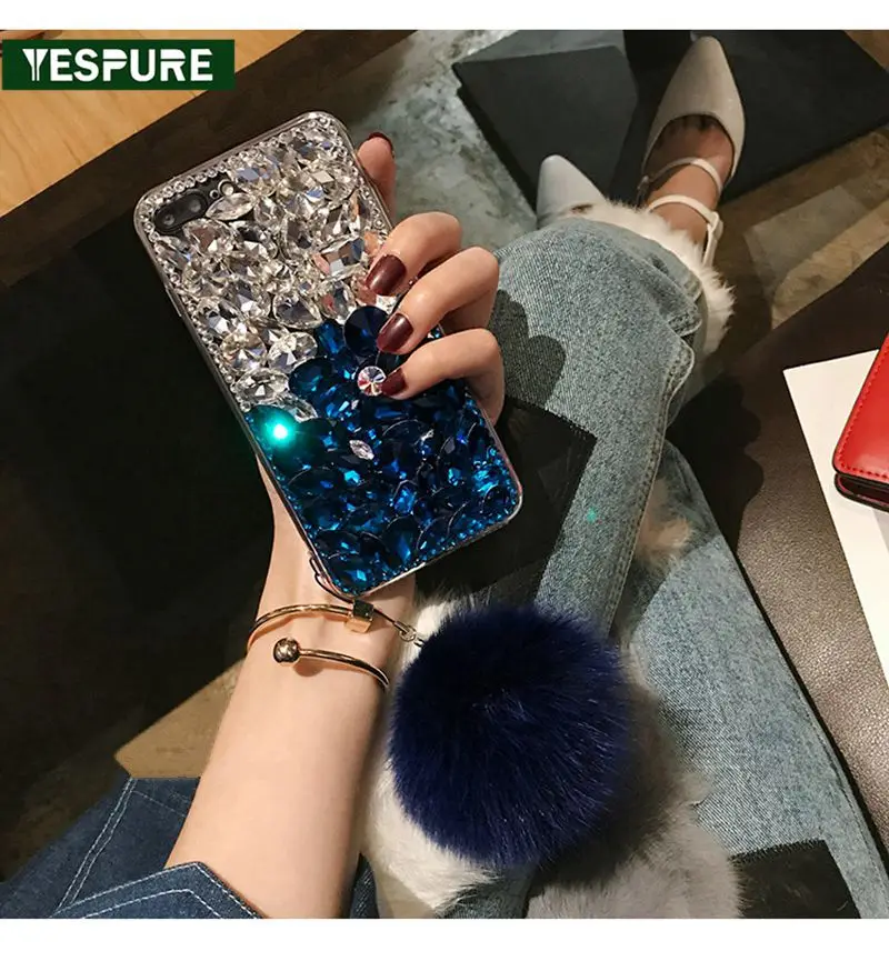 YESPURE Роскошная задняя крышка с кристаллами и стразами для Iphone 6/6S помпоном из