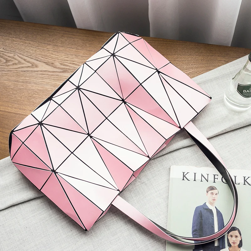 Модная розовая дамская сумка тоут с бриллиантами геометрические стеганые сумки