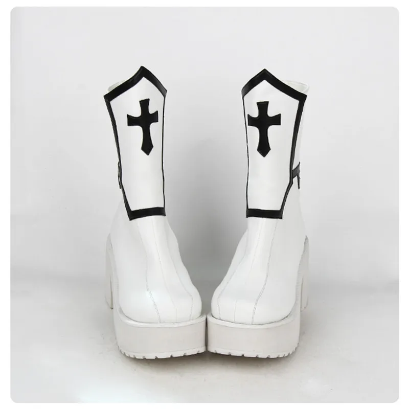 8 см устойчивый каблук Черный и белый крест Готическая обувь в стиле панк Сапоги