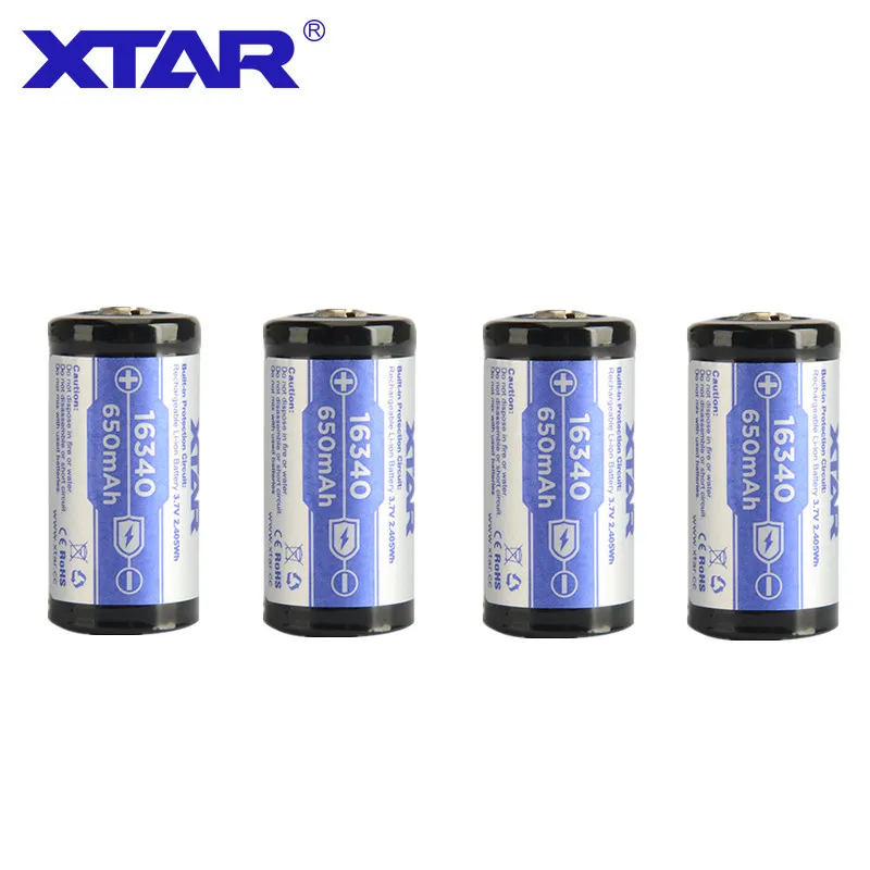 4 шт. Оригинальная Аккумуляторная Батарея Xtar 16340 650mAh 3 7 V защищенная батарея