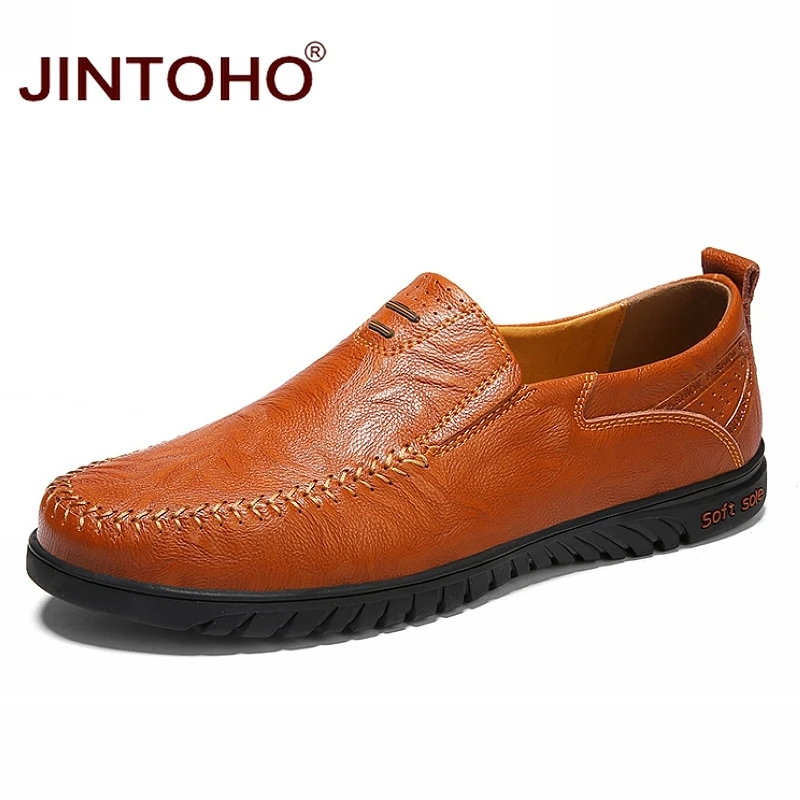 Туфли JINTOHO мужские из натуральной кожи лоферы без застежки Повседневная