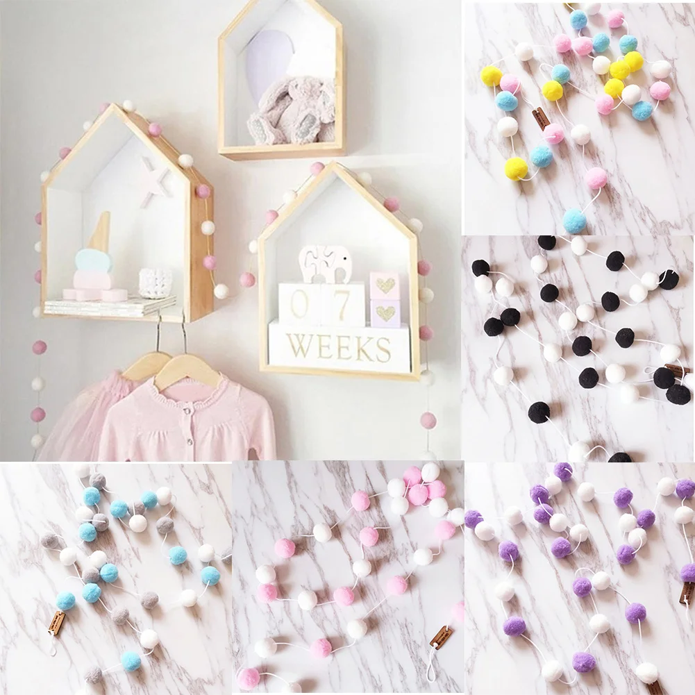 Wool Balls Handmade Kids Room Wall Hanging Pom Home Decor Ornament 2M | Дом и сад