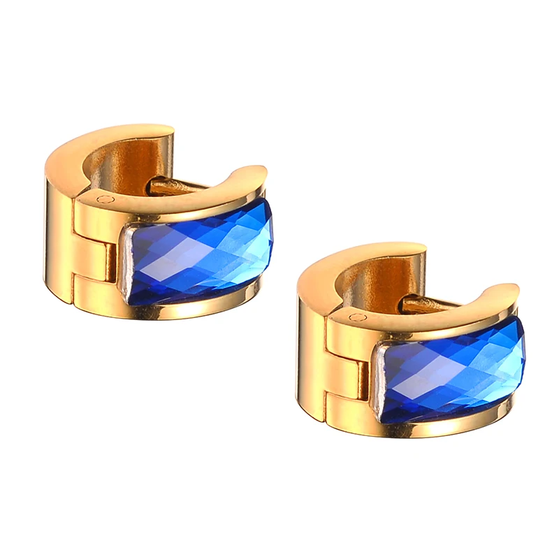QianBei Fashion Dark Blue Crystal Rhinestone Stainless Steel Studs Hoop Mens womens Enagagement Wedding Earrings NEW | Украшения и