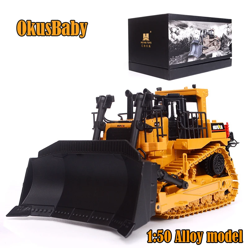

1:50 Scale Alloy and Plastic Large Size Sliding Toy Truck with Crawler Belt Bulldozer vivid Car Collection Model With Gift box