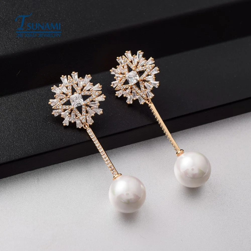 Высокое качество AAA циркониевые серьги с жемчугом изысканный дизайн корейский