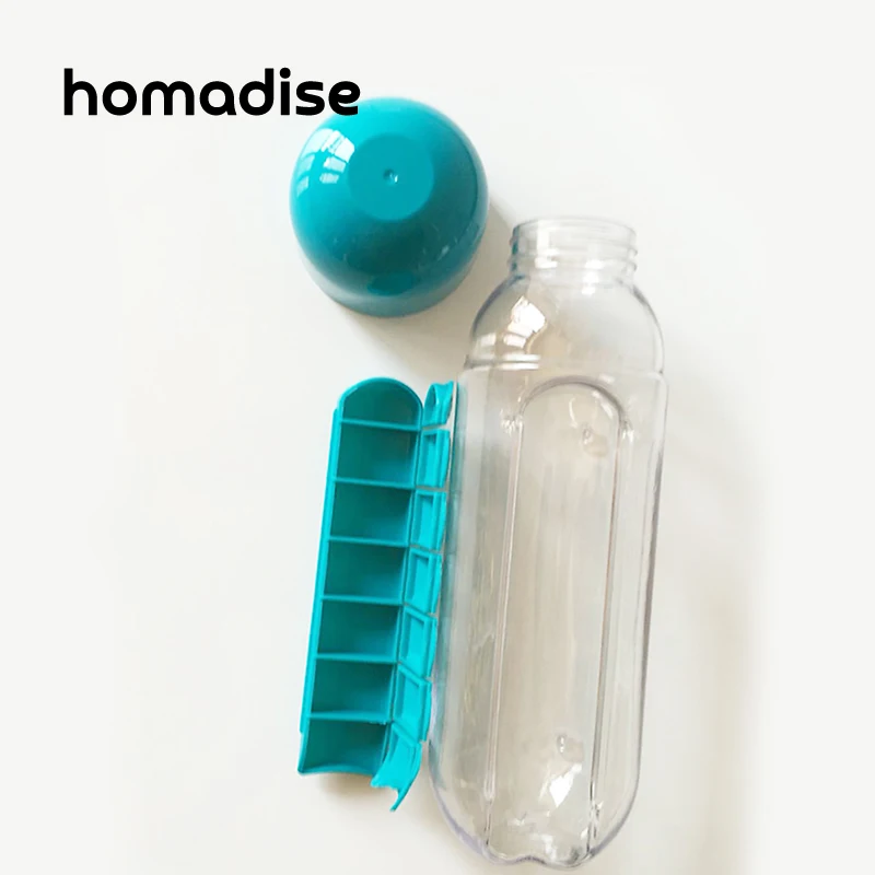 Homadise Спортивная бутылка для воды со встроенной ежедневной коробкой таблеток