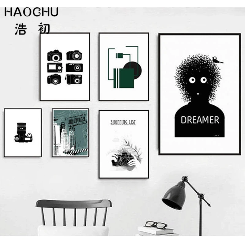 HAOCHU винтажная ретро камера печать холст живопись черный белый простой модный