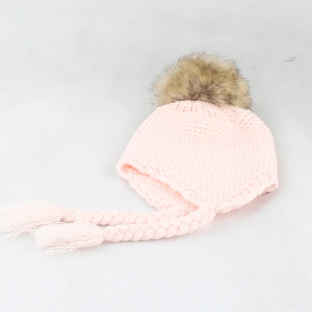 pink cap Для мальчиков и девочек зимняя шапка для малыша помпоны из меха шапочка дети шерсть вязаный шапка, закрывающая уши - Цвет: pink cap