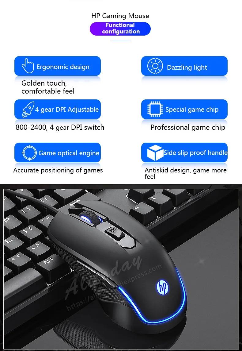 Hp M200 проводной оптический usb 2400 точек/дюйм, проводная мыши игровая мышь светящиеся Мышь отключения звука