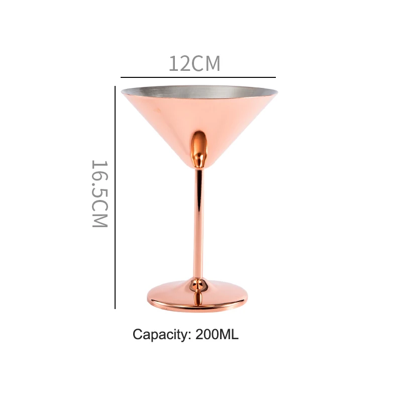 Rose gold 200ml 304 бокал для вина из нержавеющей стали, бокал для коктейлей, бокал для шампанского, чашка для десерта, барная посуда, кухонные инструменты, вечерние принадлежности, посуда для напитков - Цвет: Rose gold 200ml