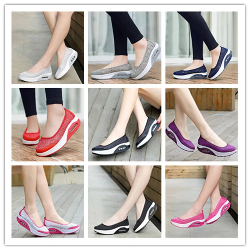 Туфли женские сетчатые на плоской платформе дышащие без застежки повседневная