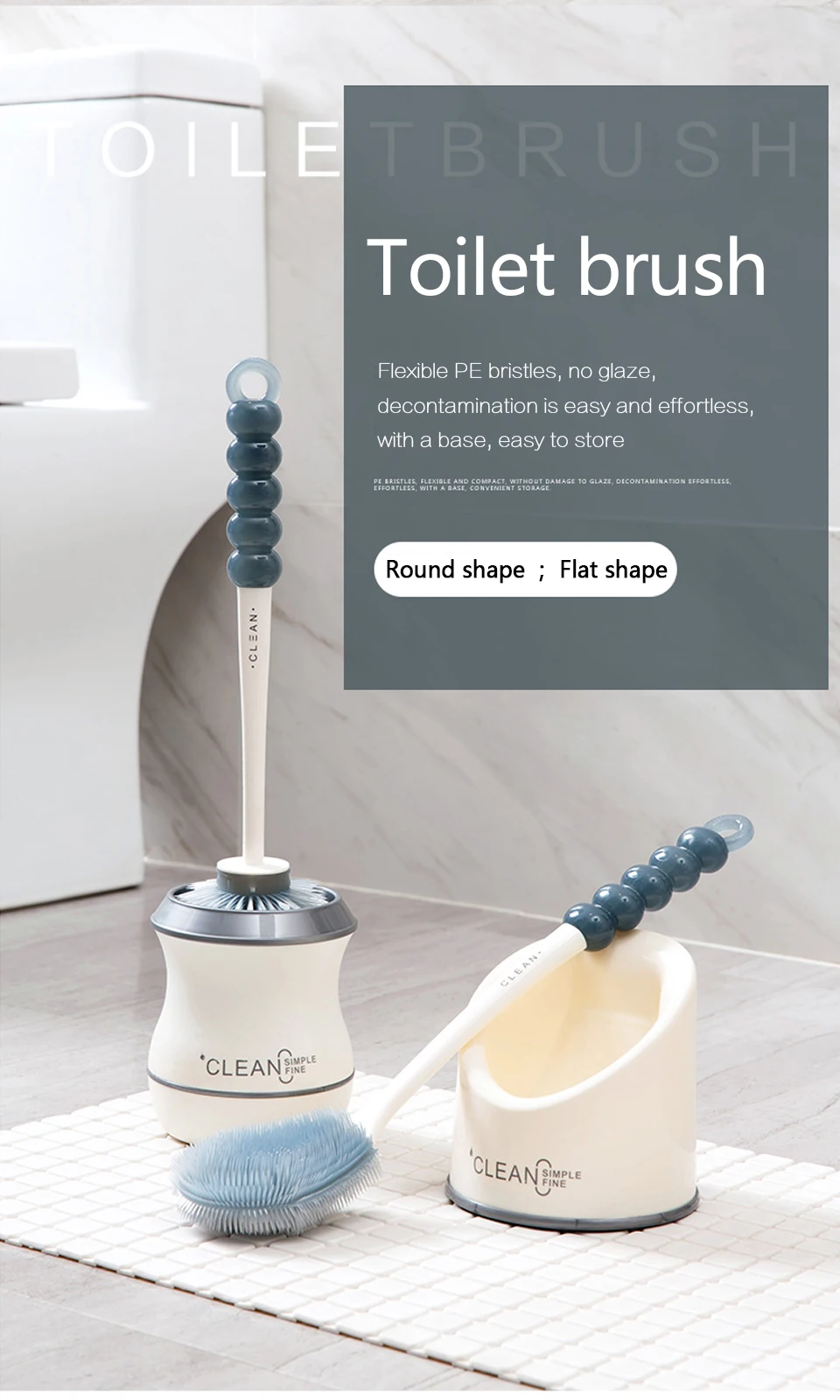 Portable Toilet Brush Toilet Cleaning Brush Holder Scrubber Curved Clean Side Bending Handle Corner Brush Holder Set