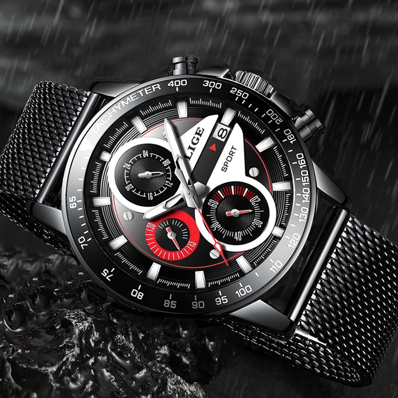 Reloj hombre LIGE Официальный магазин Топ бренд Мода Новые мужские водонепроницаемые часы наручные, кварцевые часы светящийся хронограф