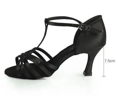 Black heel 75mm Высококачественная танцевальная обувь; женская обувь с мягкой подошвой; BD 217; профессиональная спортивная обувь для бальных танцев; женская сатиновая обувь для латинских танцев; износостойкая подошва - Цвет: Black heel 75mm