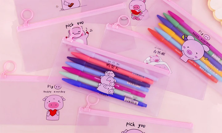 1 шт. Kawaii Розовая Свинья прозрачный водонепроницаемый мешок для документов на молнии школьные пеналы для карандашей милая девочка канцелярские принадлежности подарок