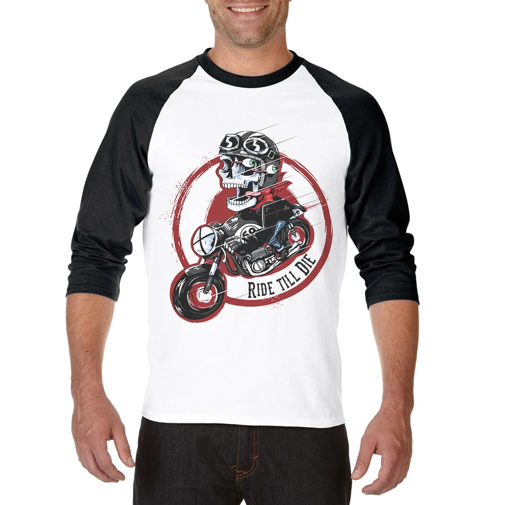 

2019 New Fashion Men T-Shirt Skull Printed 3/4 Sleeve Hipster Funny Mens T Shirt O-Neck Tops Man Tee Shirts Playeras De Hombre