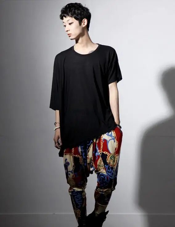 

S-5XL!!! 2018 Men's clothing large irregular batwing sleeve short-sleeve T-shirt The singer's clothing