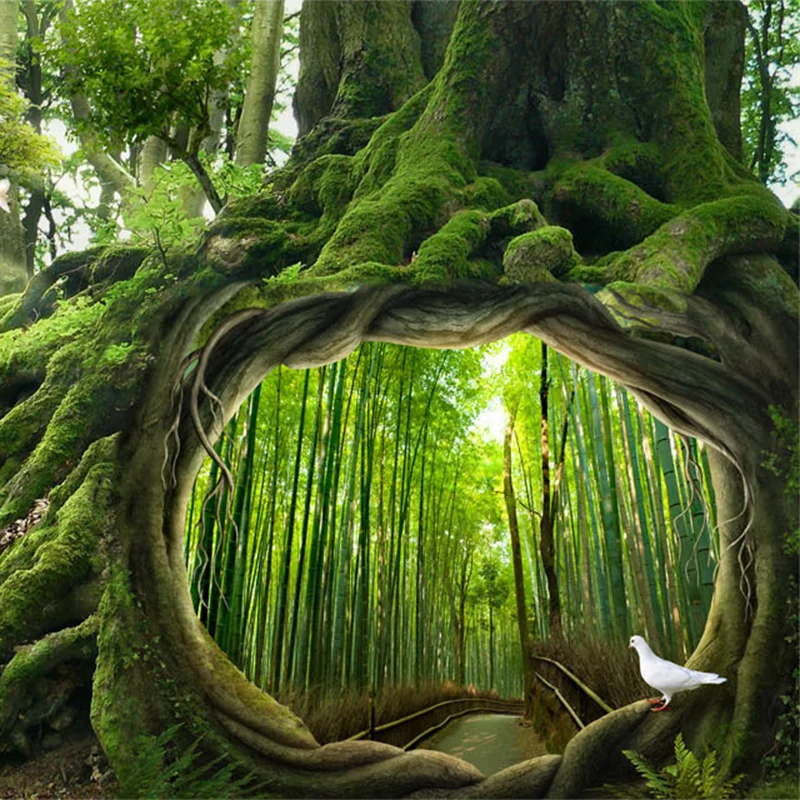 Пользовательские Настенные обои 3D Зеленый лесной пейзаж Фреска кафе детская спальня гостиная фон обои для стен 3 D