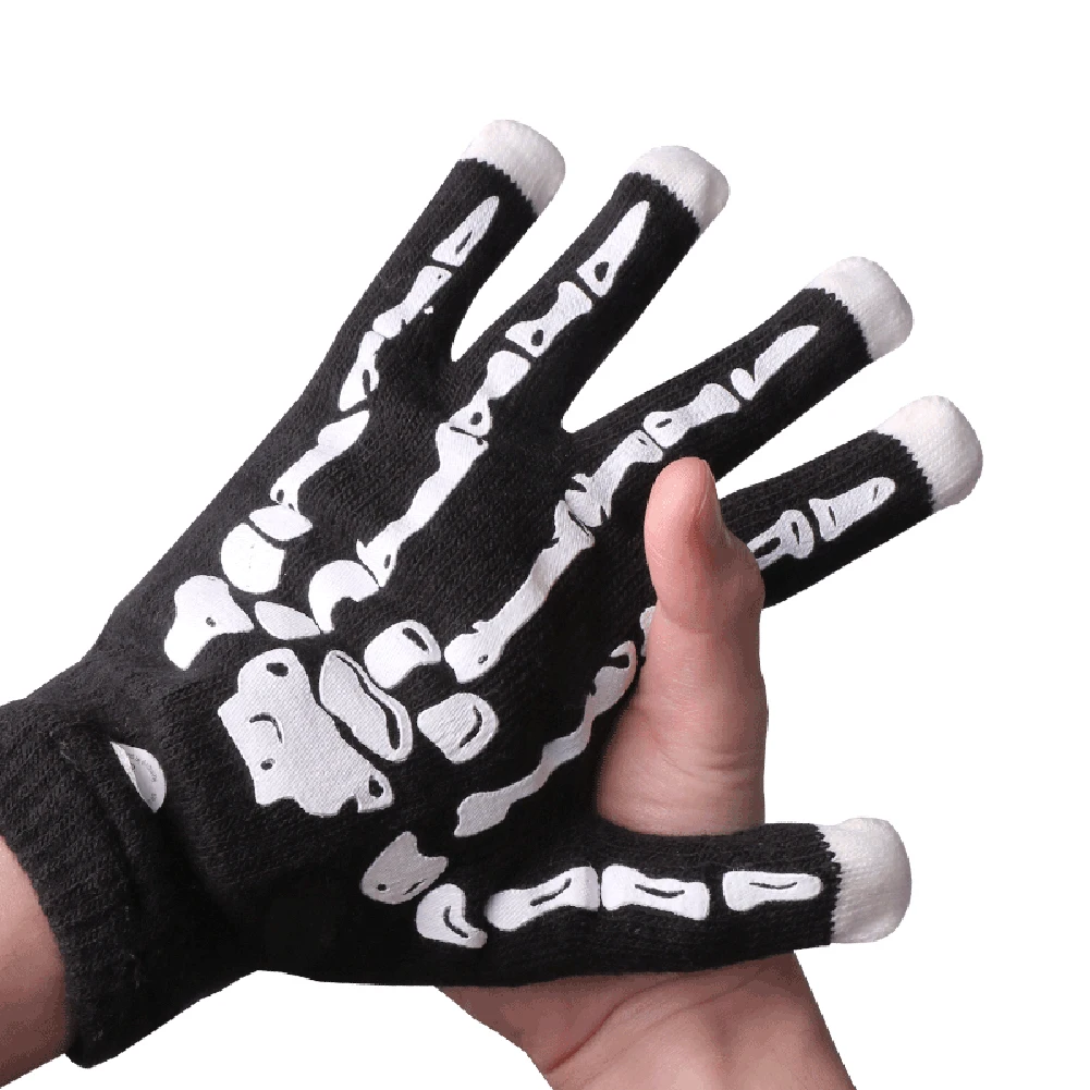 1 Pair Fashion Halloween Skeleton Hand LED Flashing Gloves Light Up Fingertip Mittens | Аксессуары для одежды
