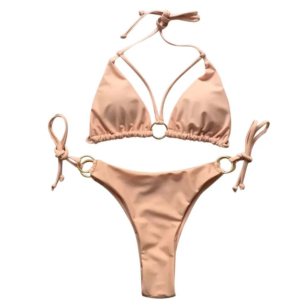 Женский сексуальный бюстгальтер пуш-ап пляжный комплект бикини с лямкой на шее