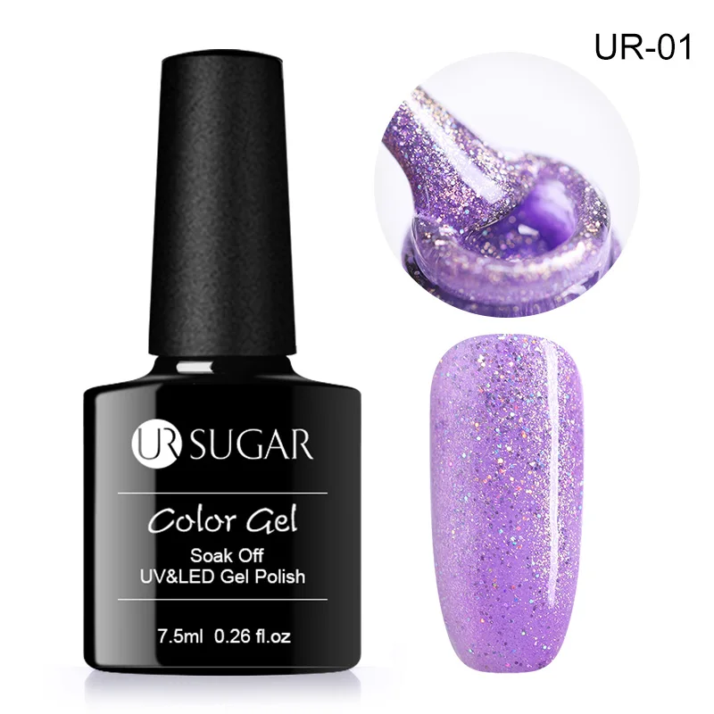 Glitter1 Ur Sugar 7,5 мл голографический Желейный Гель-лак летний розовый цветной Блестящий Кристальный гель впитывающий ногти УФ Гель-лак для ногтей лак - Цвет: Glitter1