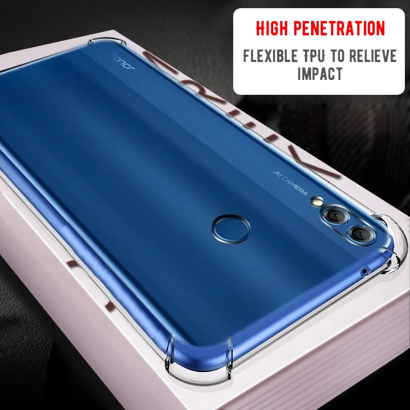 Силиконовый чехол с защитой от падения для Huawei Honor 8X Max 8C 10 9 8 Lite Play прозрачный