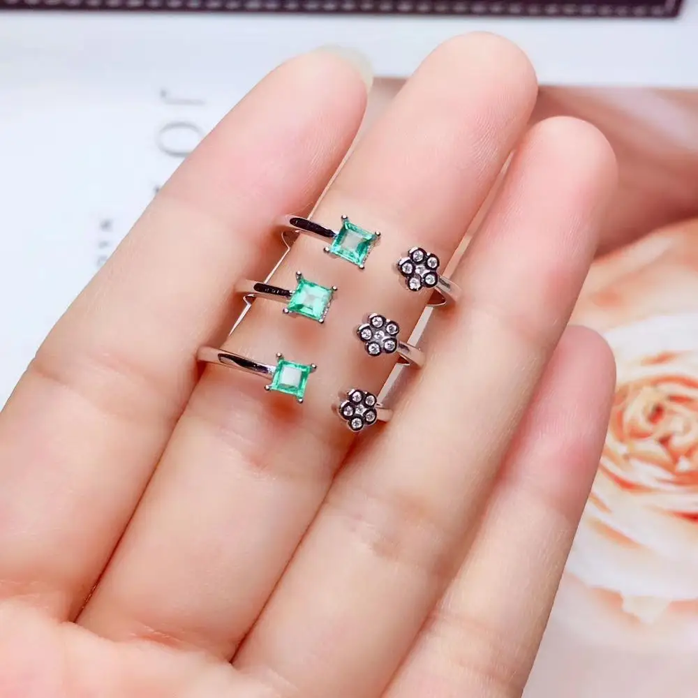 Женское кольцо с изумрудом chic Зеленый Изумрудный камень квадратное из серебра 925