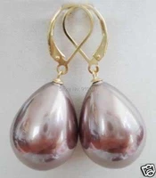 free shipping new rare genuine 12x14mm purple sea shell pearl dangle earrings