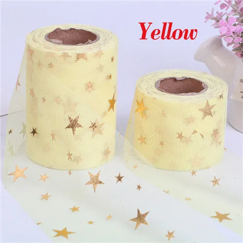 Yellow Блестящая блестящая Звезда Тюль Кружево рулон 6 см 10 см 25 ярдов Катушка пачка Свадьба деко органза лазер DIY ремесла день рождения поставки - Цвет: Yellow