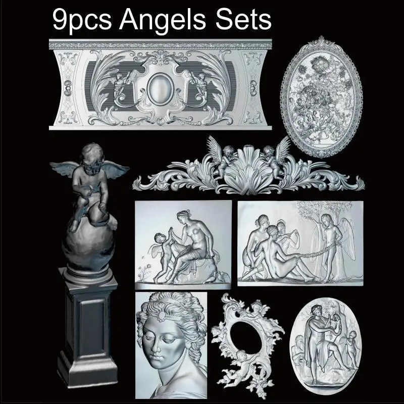 9pcs Angels 3d model STL relief for cnc STL format Angel 3d model for cnc stl relief artcam vectric aspire 103 pieces animal 3d model stl relief for cnc carving relief artcam vectric aspire